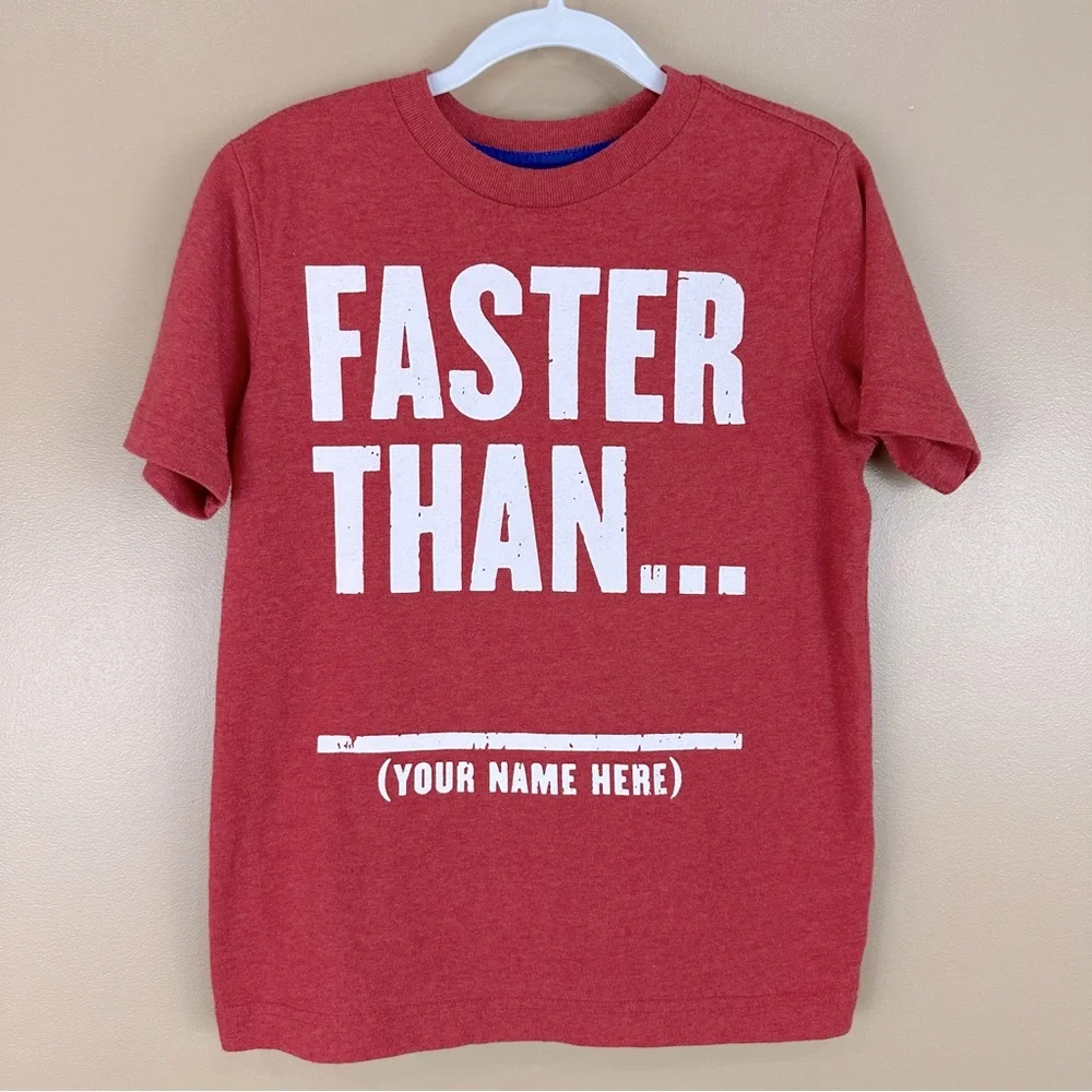 Old Navy Boy’s Red Faster Than You Graphic Short Sleeve T-Shirt Small 6-7 Casual